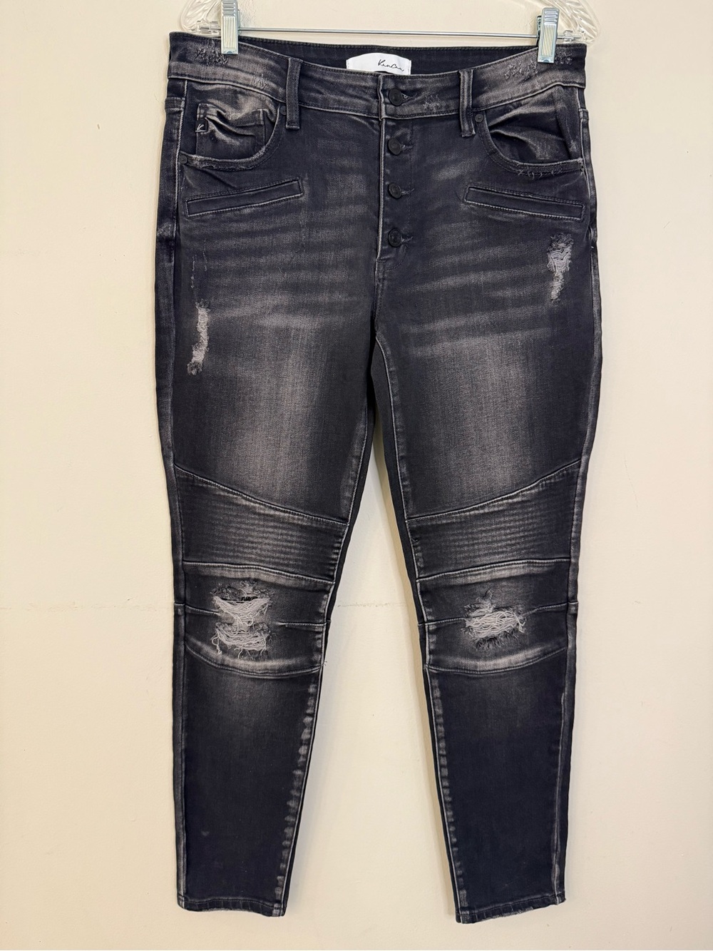KanCan distressed black button front retro 80s denim jeans 13/30